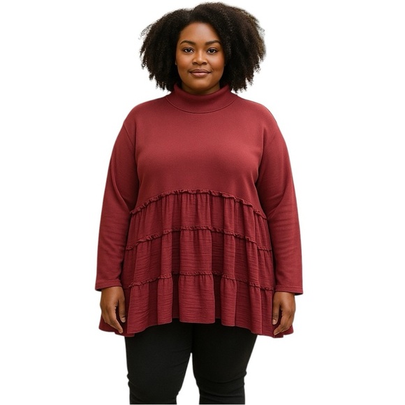 Jade by Jane 2X Ruffle High Low Long Sleeve Shirt Sweatshirt Romantic Cottage - Picture 1 of 8